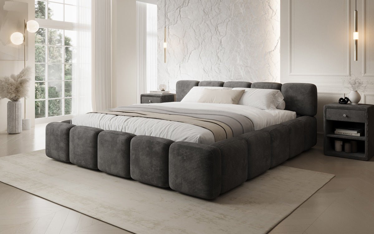 Designer gestoffeerd bed Giulia Ribstof met opbergruimte