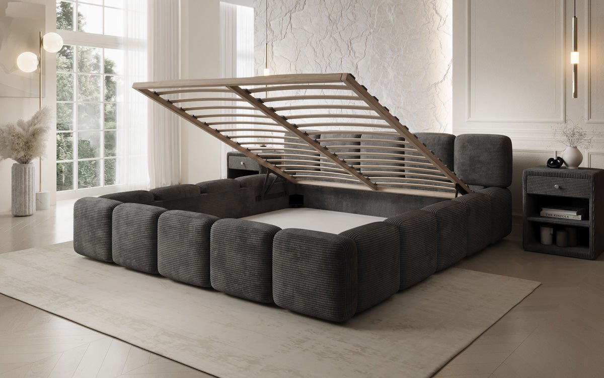 Designer gestoffeerd bed Giulia Ribstof met opbergruimte