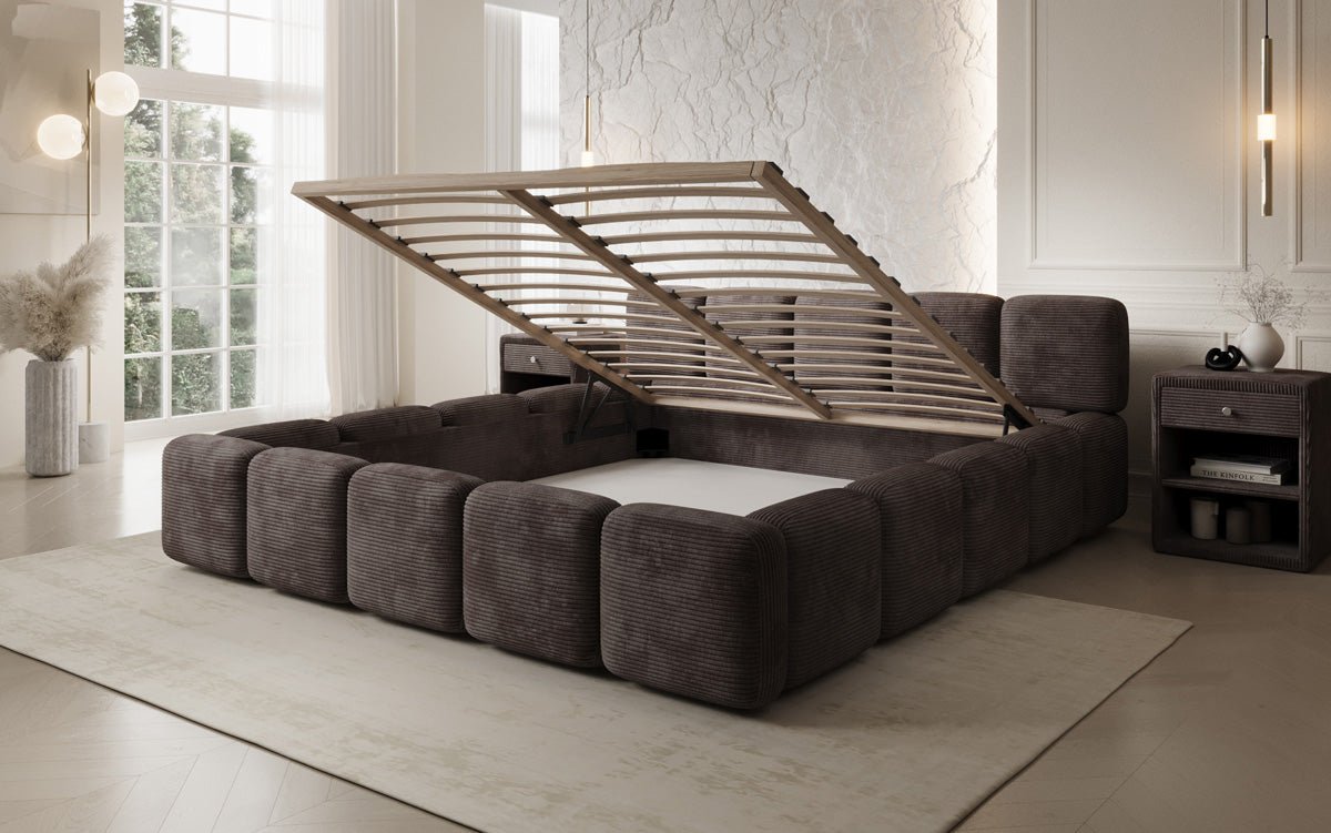 Designer gestoffeerd bed Giulia Ribstof met opbergruimte