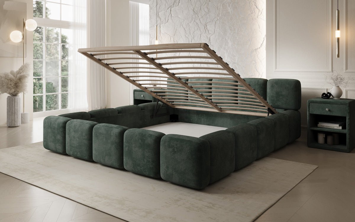 Designer gestoffeerd bed Giulia Ribstof met opbergruimte