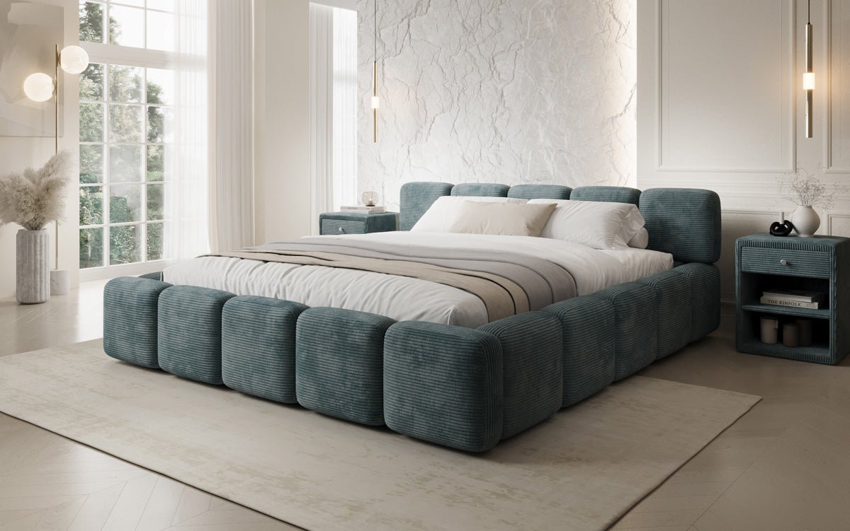 Designer gestoffeerd bed Giulia Ribstof met opbergruimte