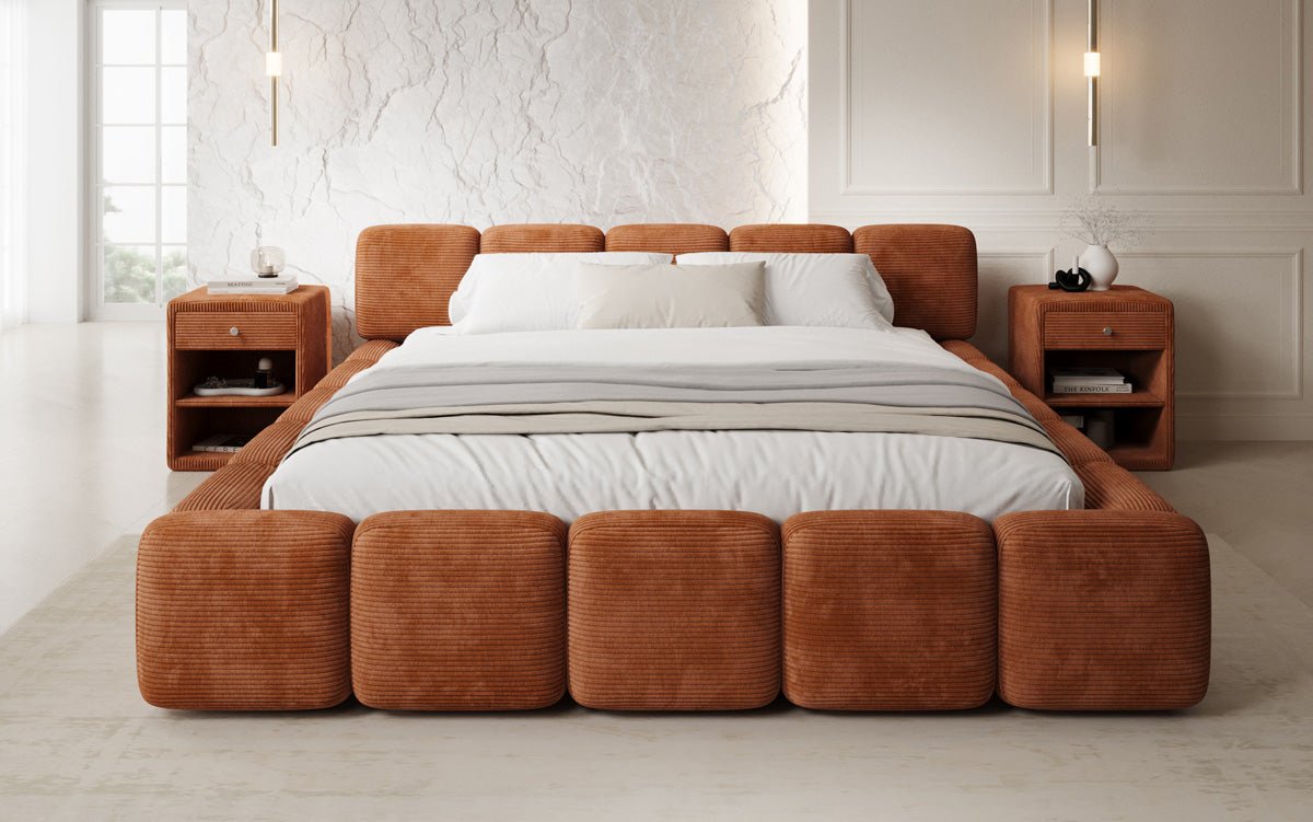 Designer gestoffeerd bed Giulia Ribstof met opbergruimte