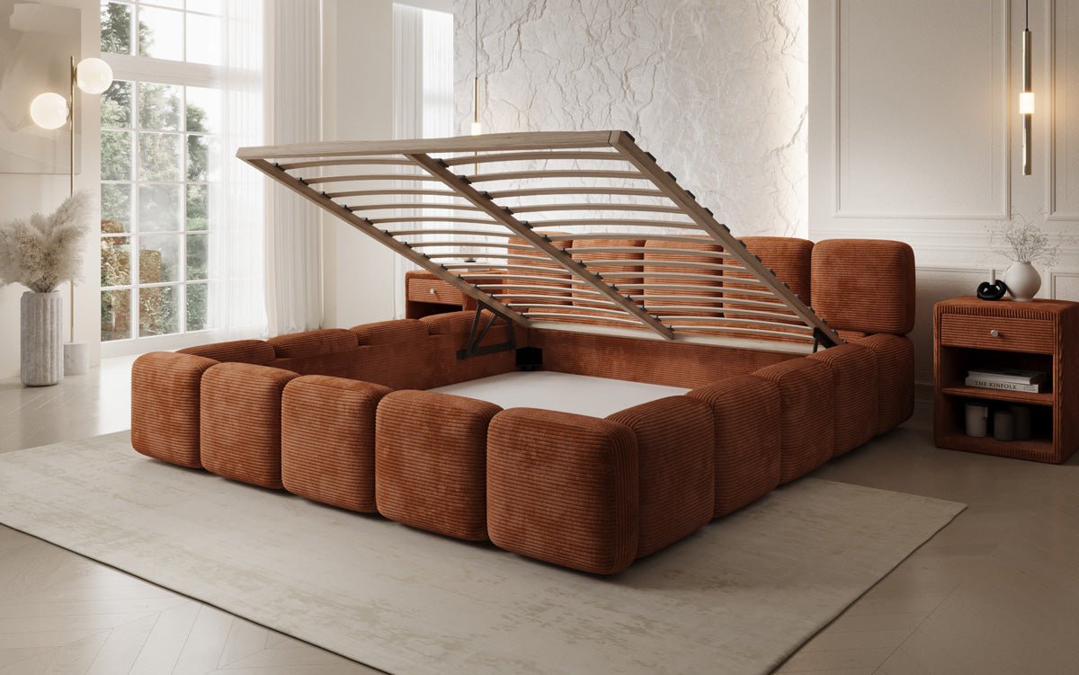 Designer gestoffeerd bed Giulia Ribstof met opbergruimte