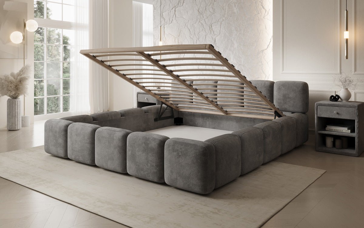 Designer gestoffeerd bed Giulia Ribstof met opbergruimte