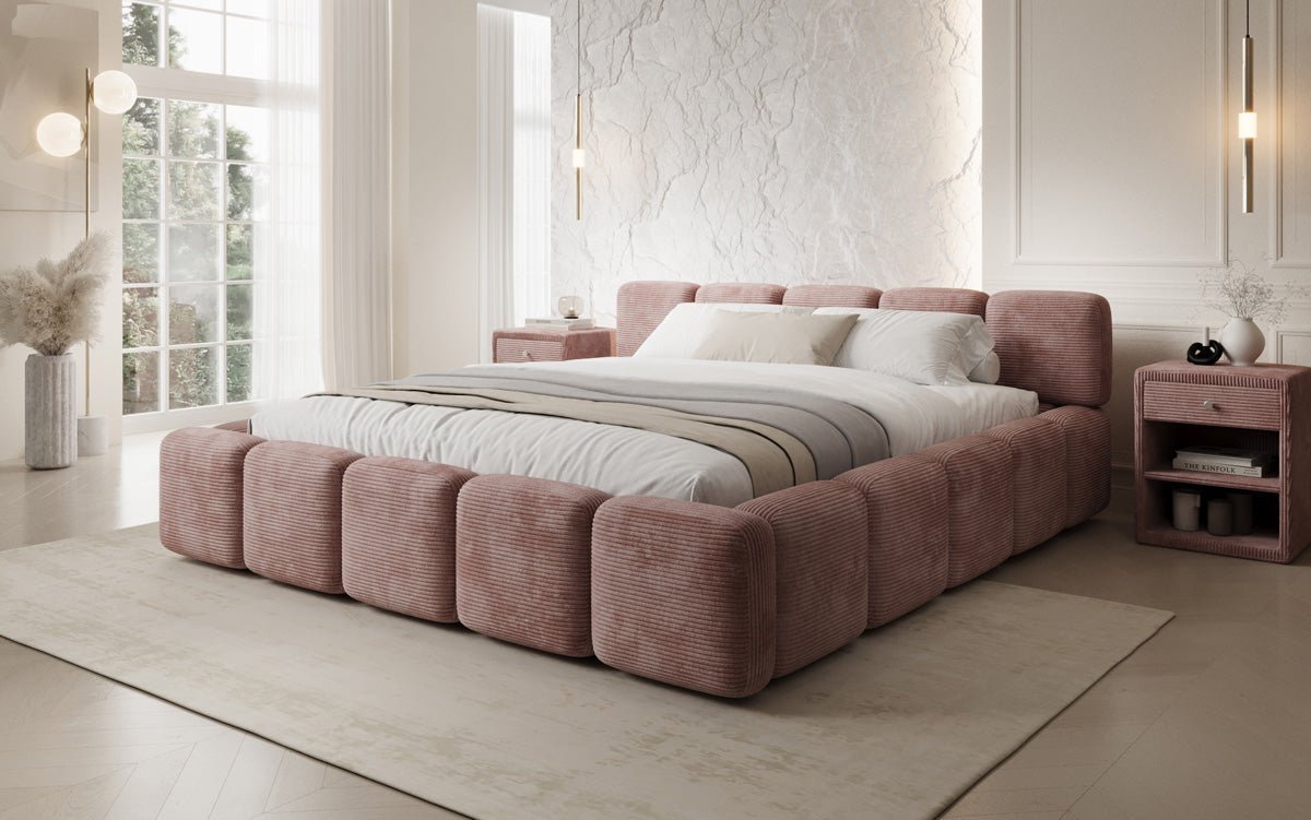 Designer gestoffeerd bed Giulia Ribstof met opbergruimte