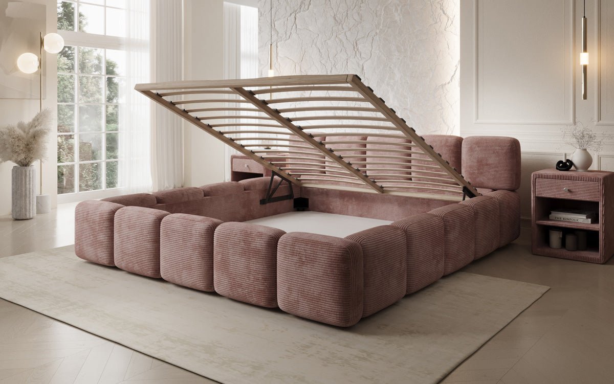 Designer gestoffeerd bed Giulia Ribstof met opbergruimte