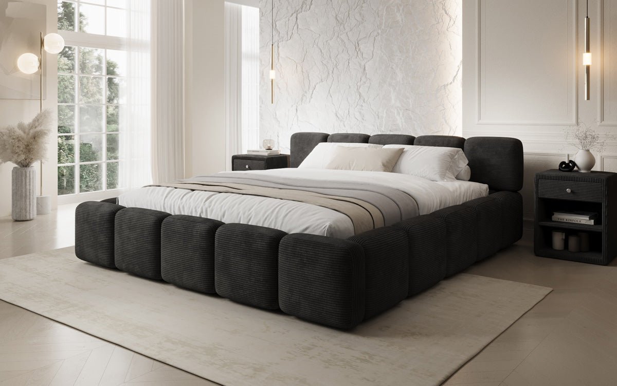 Designer gestoffeerd bed Giulia Ribstof met opbergruimte