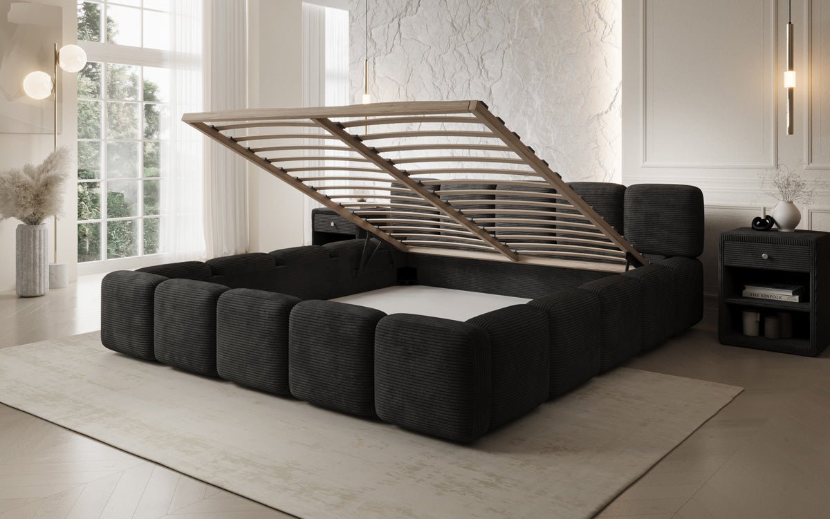 Designer gestoffeerd bed Giulia Ribstof met opbergruimte