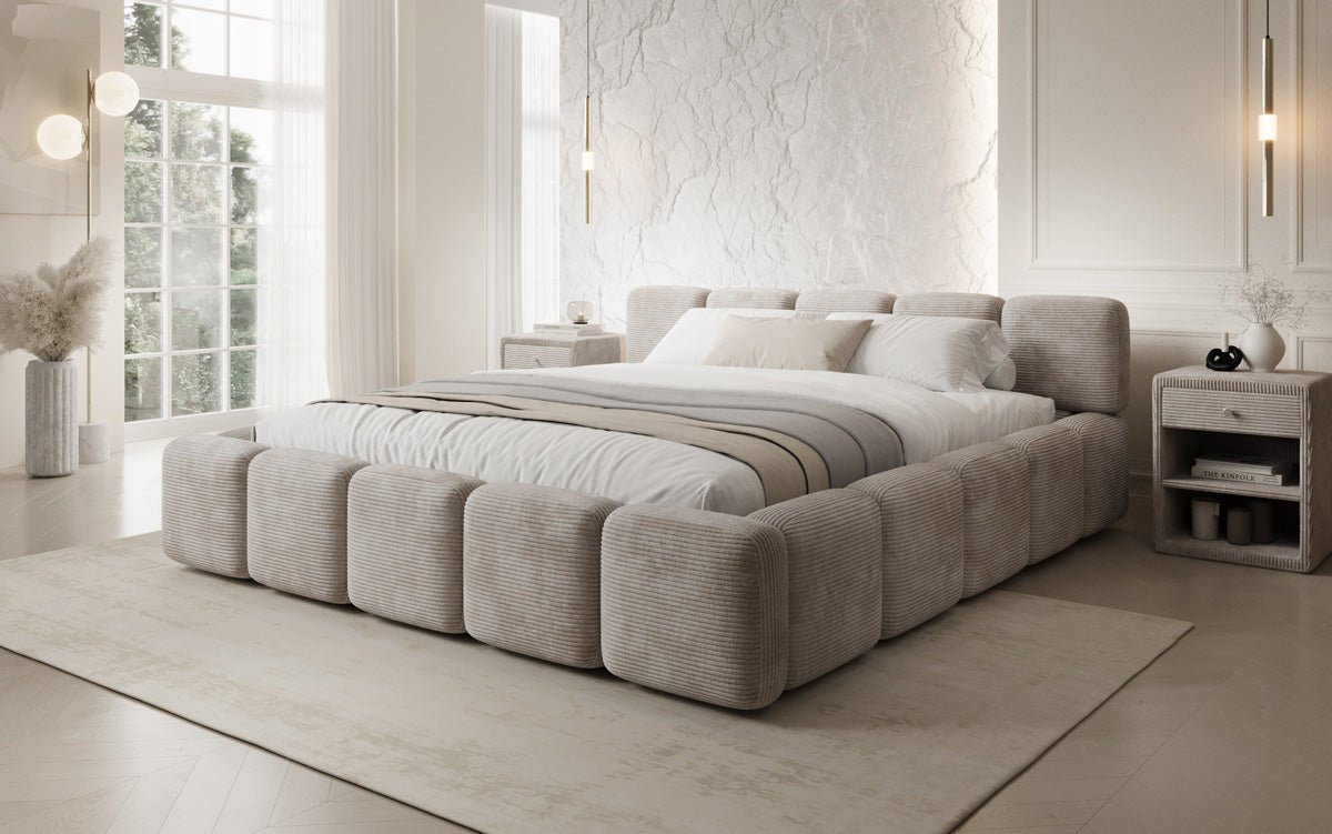 Designer gestoffeerd bed Giulia Ribstof met opbergruimte