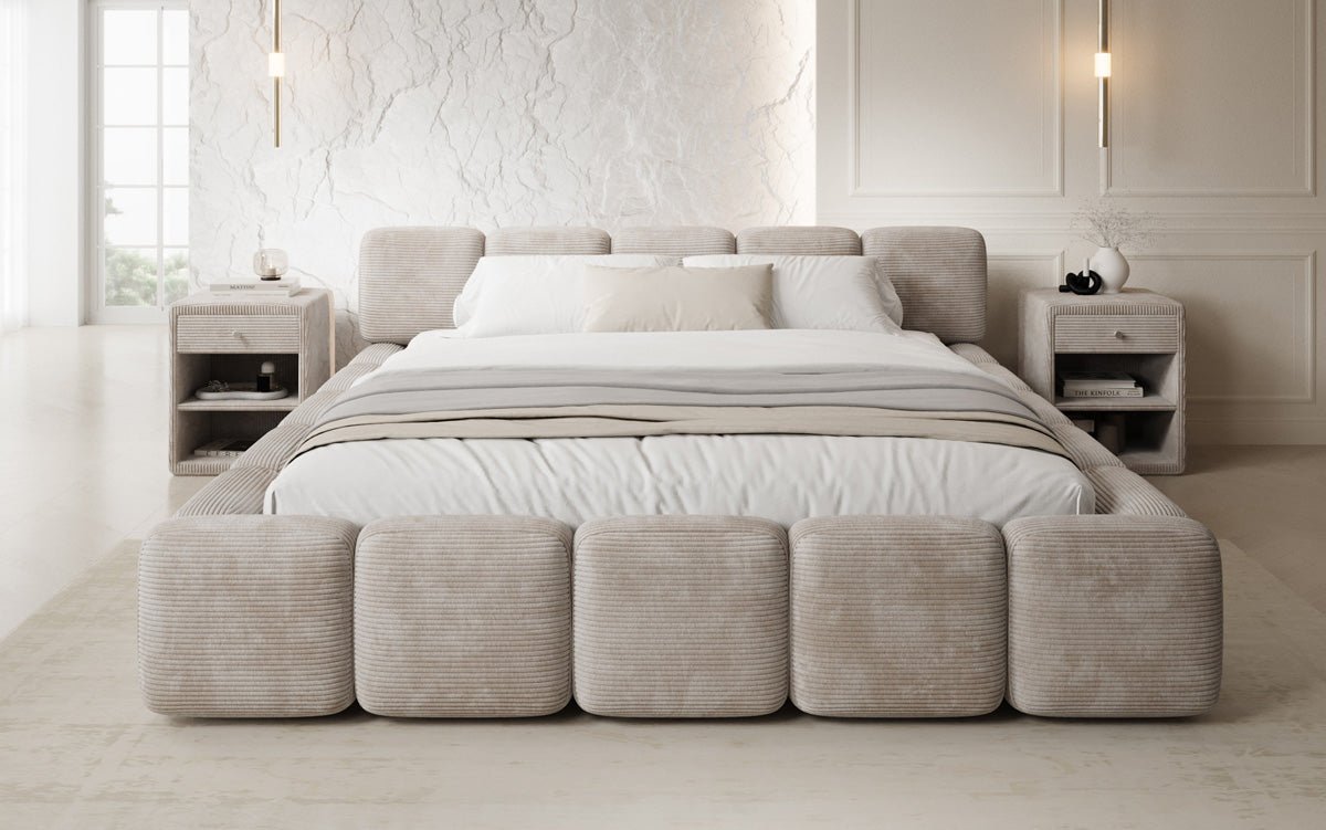 Designer gestoffeerd bed Giulia Ribstof met opbergruimte