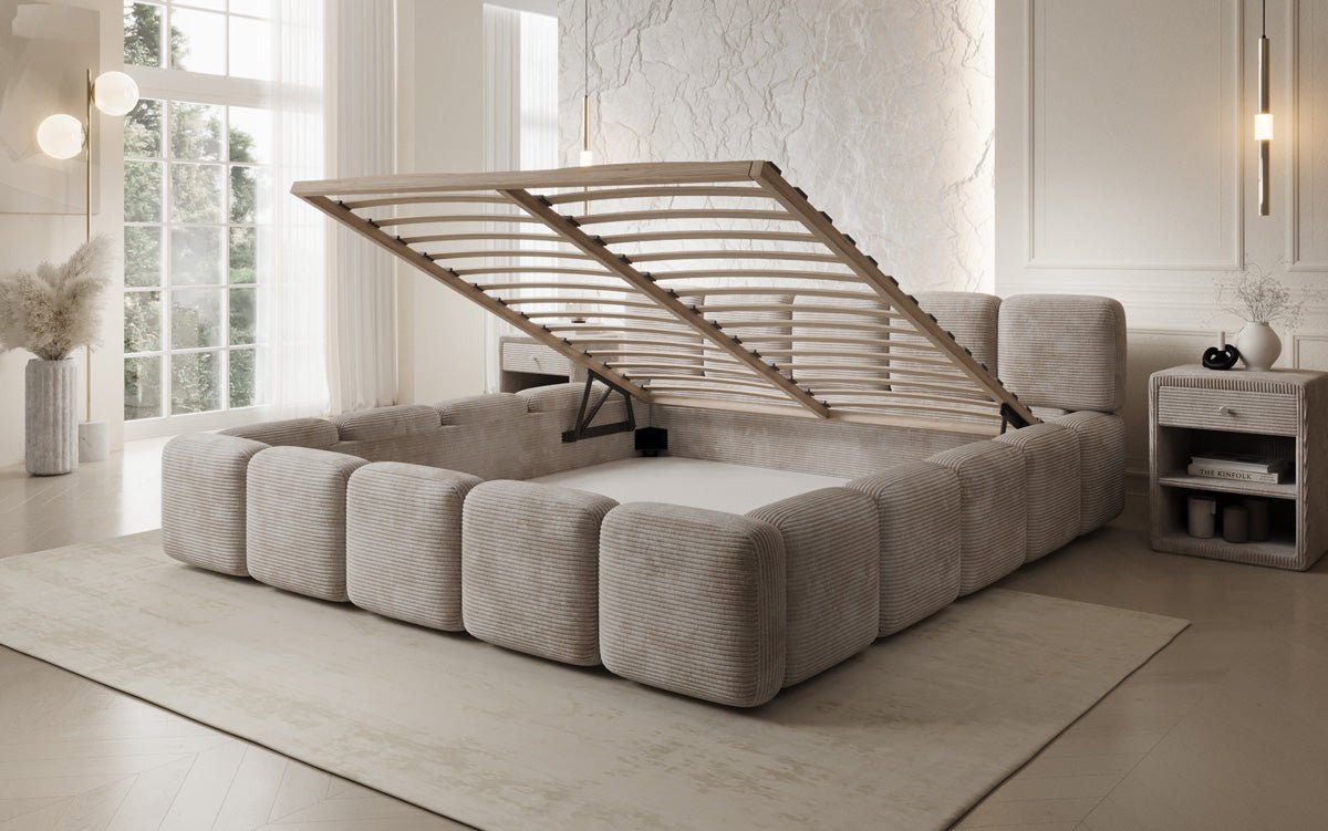 Designer gestoffeerd bed Giulia Ribstof met opbergruimte