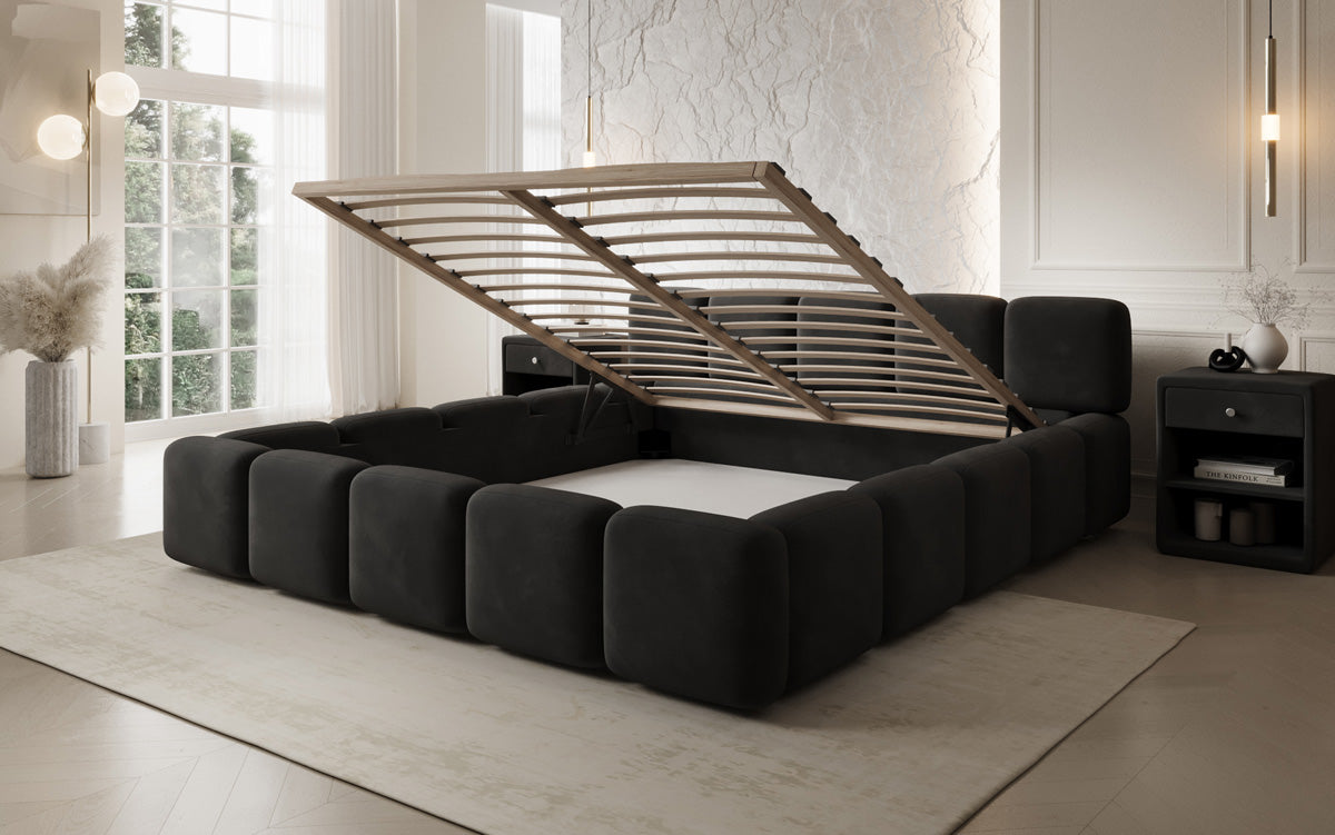 Design gestoffeerd bed Giulia Fluweel met opbergruimte