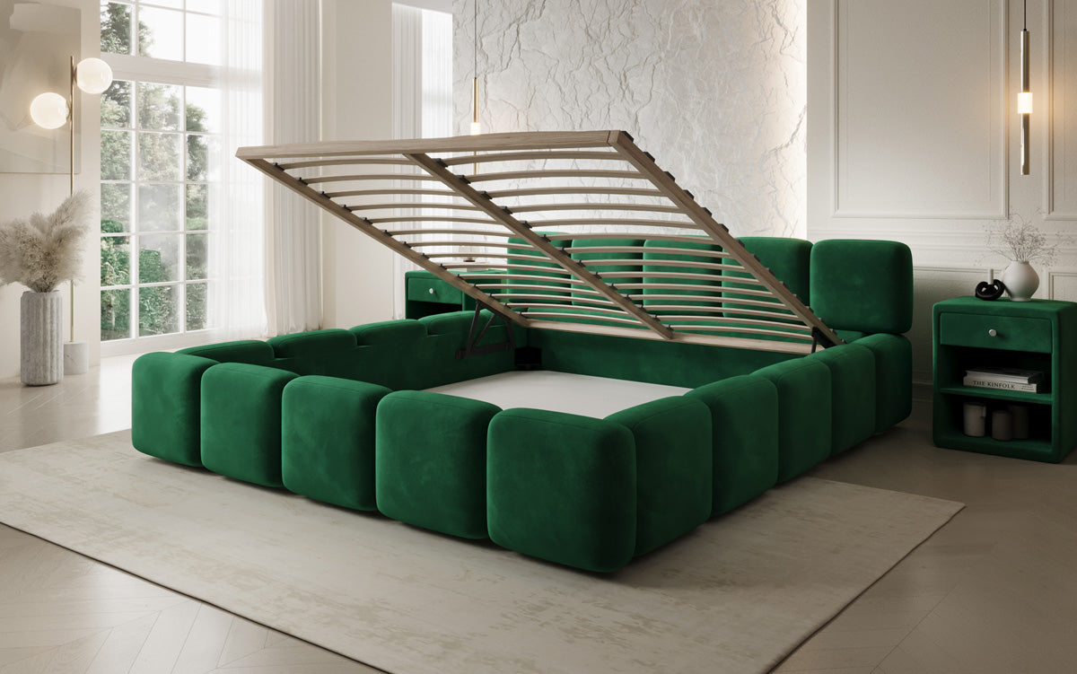 Design gestoffeerd bed Giulia Fluweel met opbergruimte