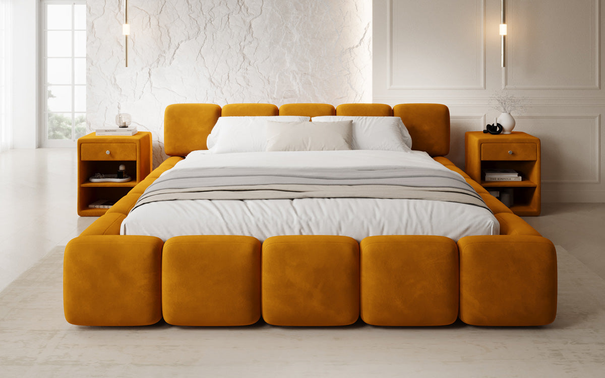 Design gestoffeerd bed Giulia Fluweel met opbergruimte