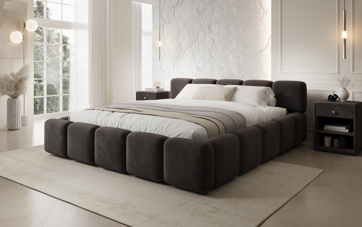 Design gestoffeerd bed Giulia Fluweel met opbergruimte