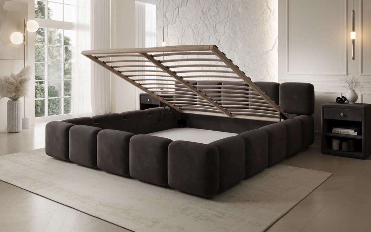 Design gestoffeerd bed Giulia Fluweel met opbergruimte
