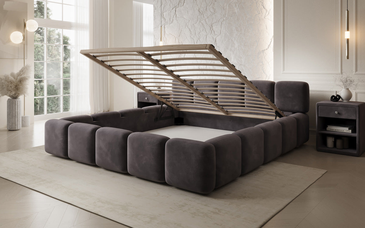 Design gestoffeerd bed Giulia Fluweel met opbergruimte