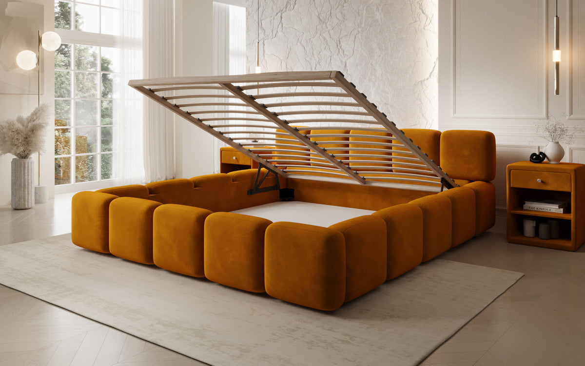 Design gestoffeerd bed Giulia Fluweel met opbergruimte