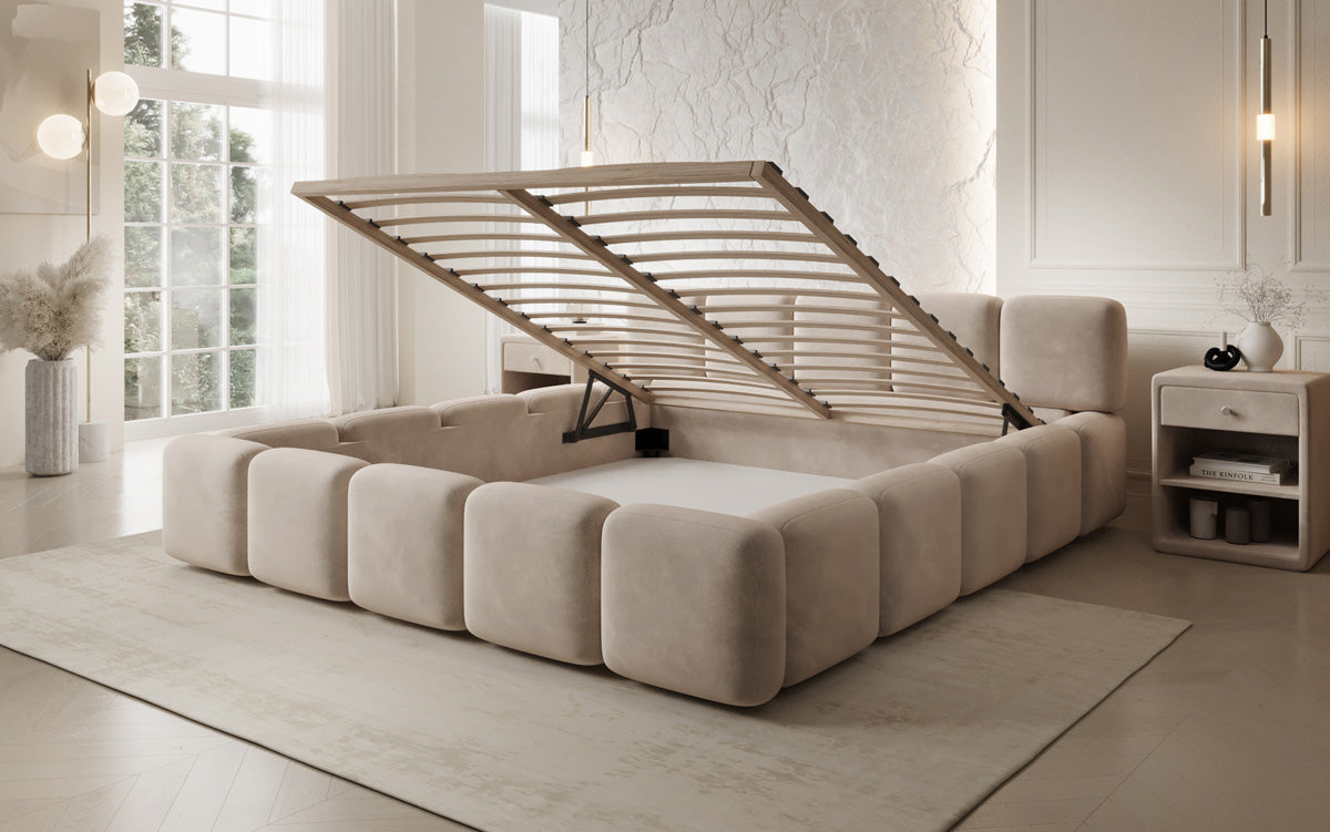 Design gestoffeerd bed Giulia Fluweel met opbergruimte
