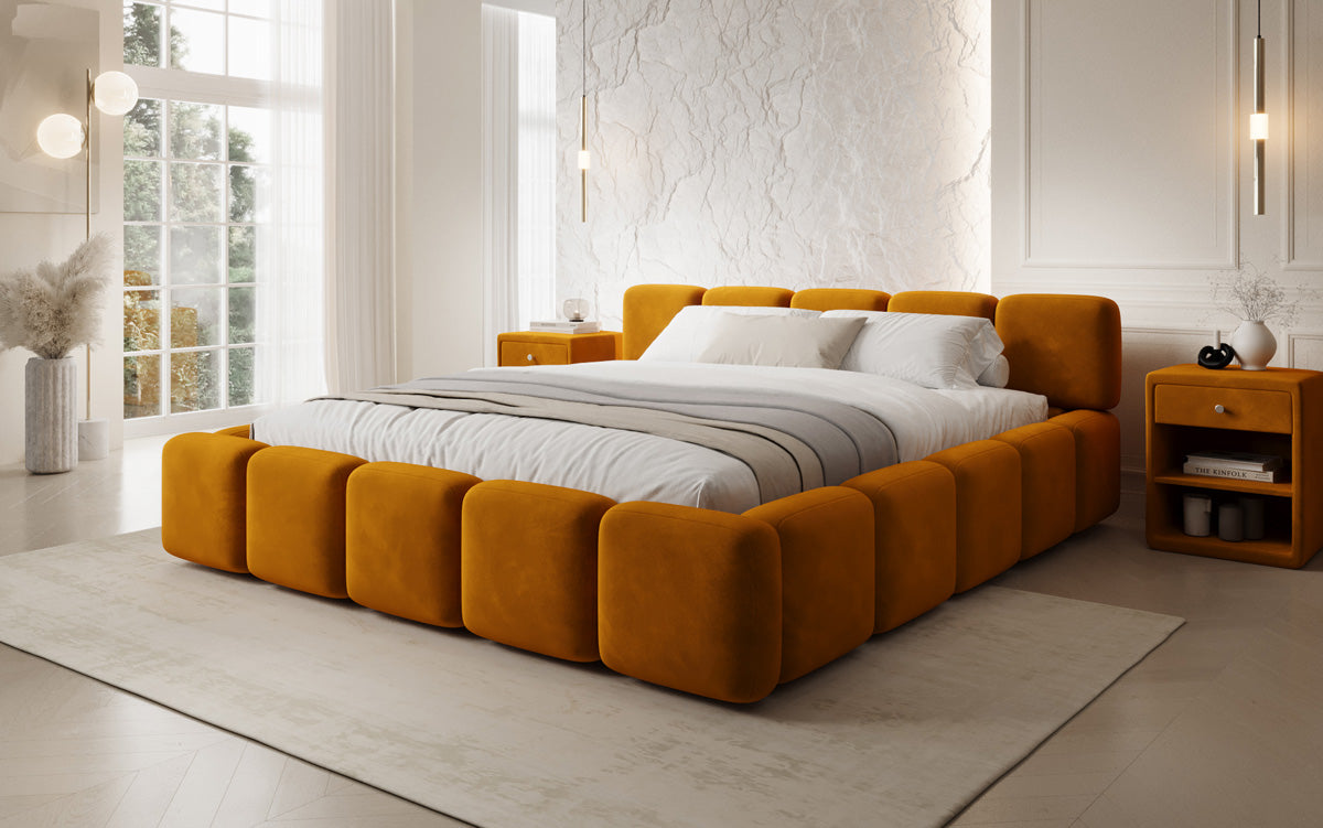 Design gestoffeerd bed Giulia Fluweel met opbergruimte