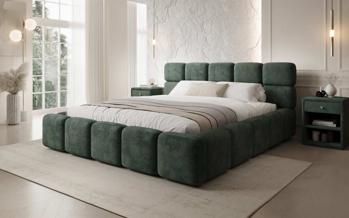 Designer gestoffeerd bed Matilda Ribstof met opbergruimte