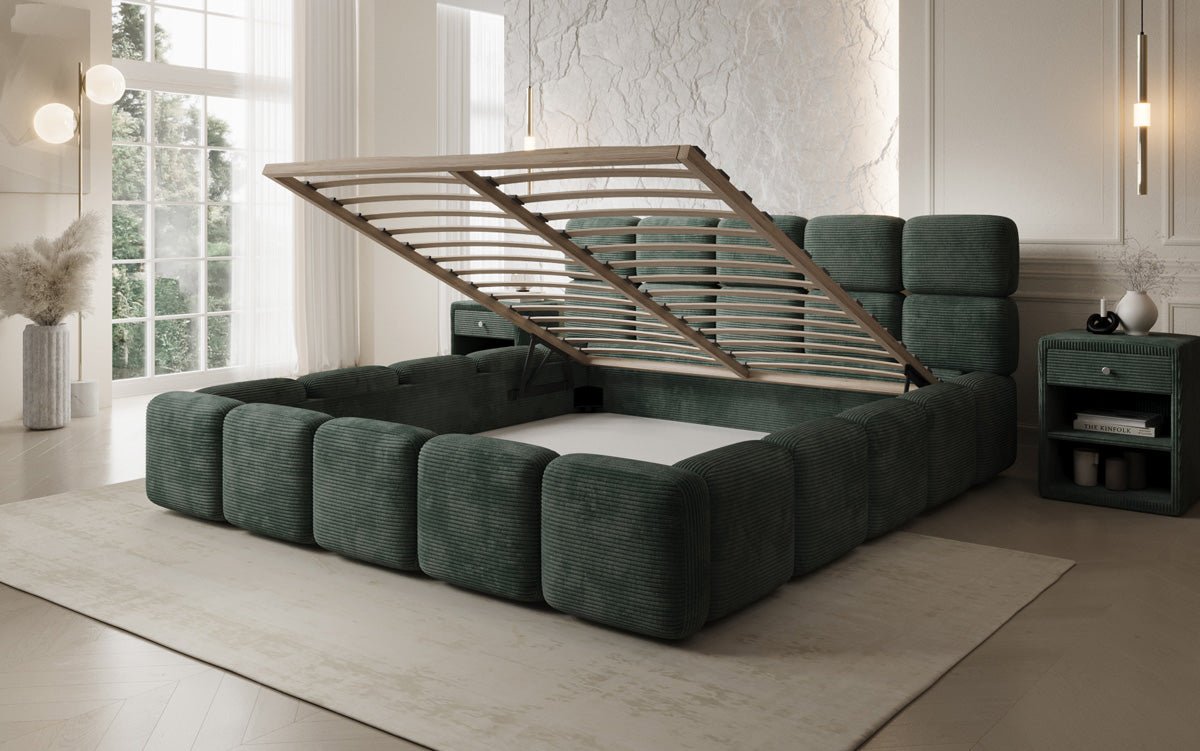 Designer gestoffeerd bed Matilda Ribstof met opbergruimte