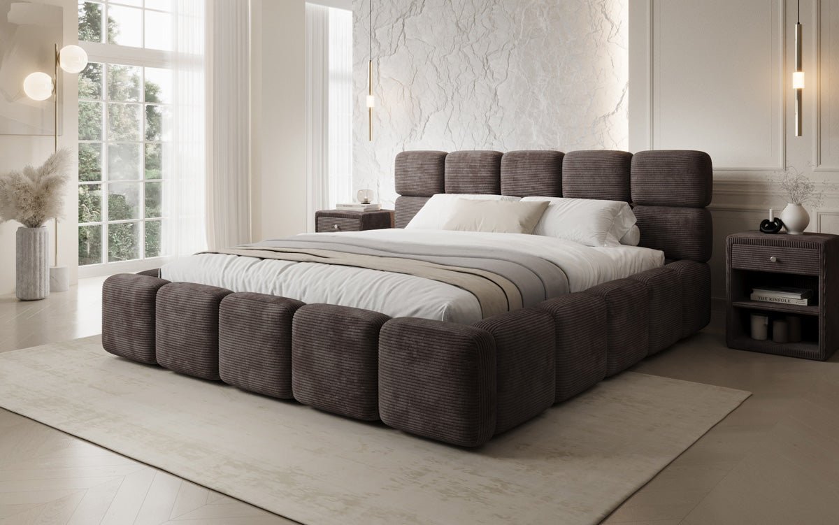 Designer gestoffeerd bed Matilda Ribstof met opbergruimte