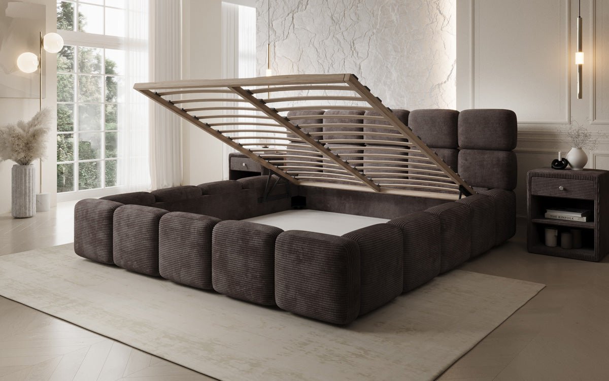 Designer gestoffeerd bed Matilda Ribstof met opbergruimte
