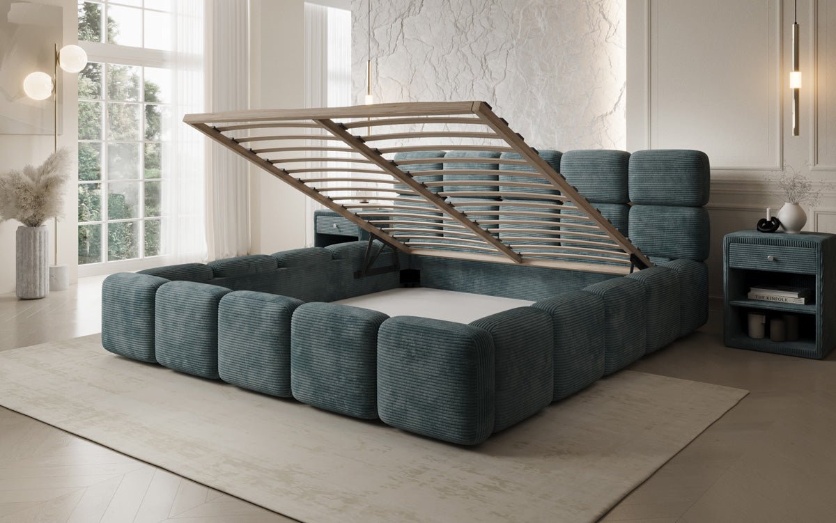 Designer gestoffeerd bed Matilda Ribstof met opbergruimte