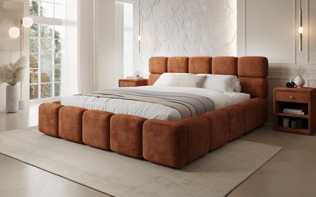Designer gestoffeerd bed Matilda Ribstof met opbergruimte