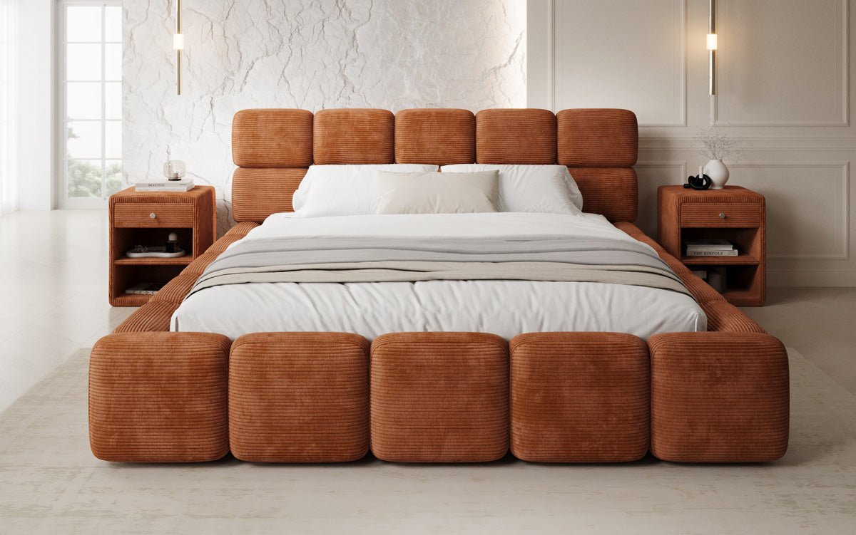 Designer gestoffeerd bed Matilda Ribstof met opbergruimte