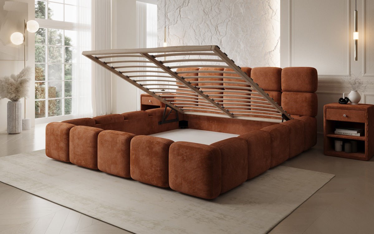 Designer gestoffeerd bed Matilda Ribstof met opbergruimte