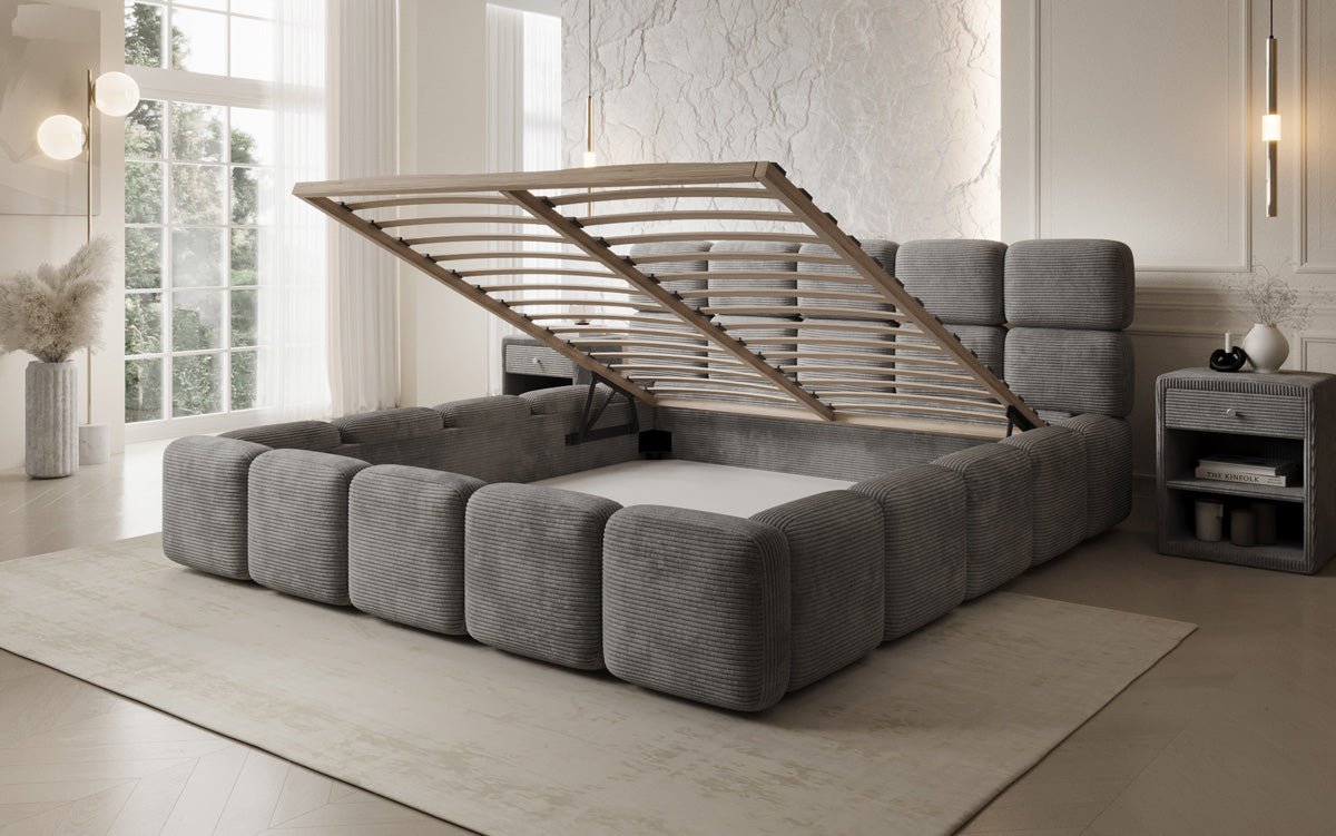 Designer gestoffeerd bed Matilda Ribstof met opbergruimte