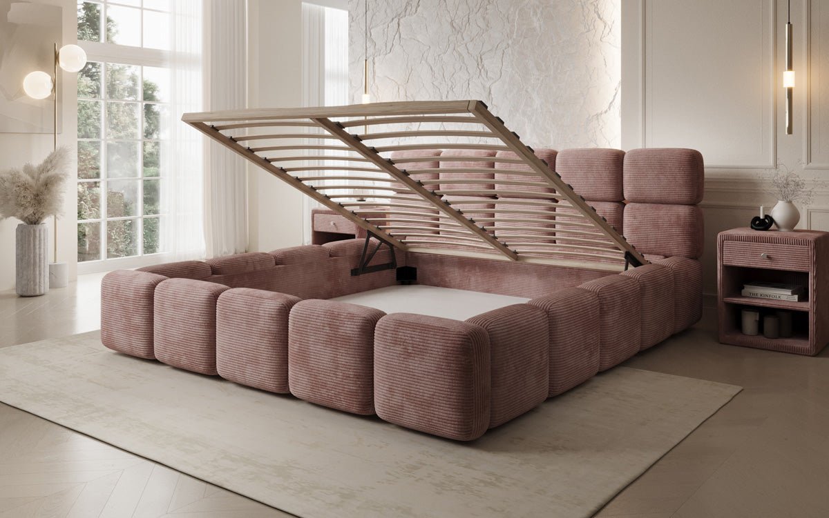 Designer gestoffeerd bed Matilda Ribstof met opbergruimte
