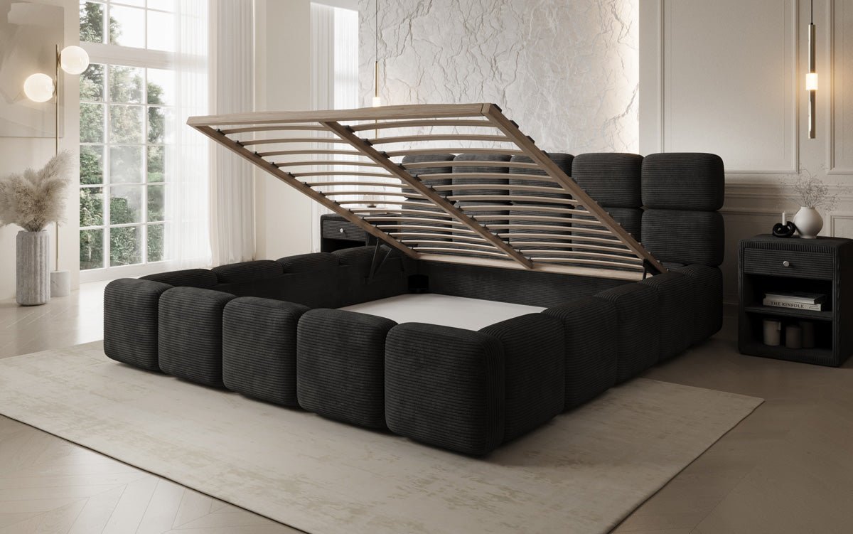 Designer gestoffeerd bed Matilda Ribstof met opbergruimte