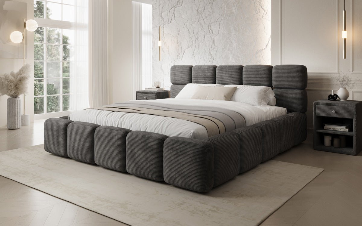 Designer gestoffeerd bed Matilda Ribstof met opbergruimte