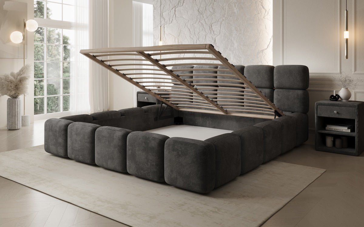 Designer gestoffeerd bed Matilda Ribstof met opbergruimte