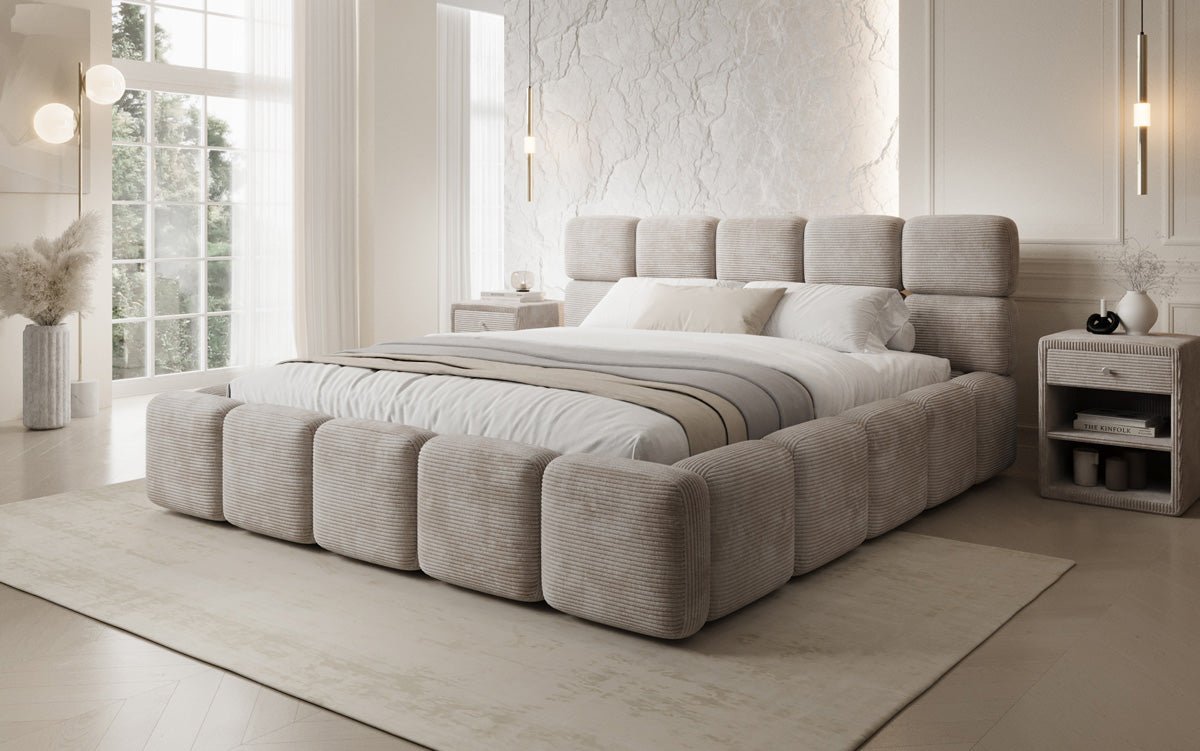 Designer gestoffeerd bed Matilda Ribstof met opbergruimte