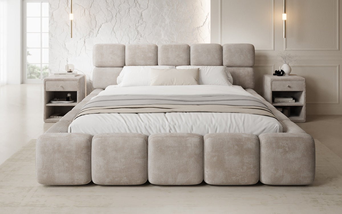 Designer gestoffeerd bed Matilda Ribstof met opbergruimte