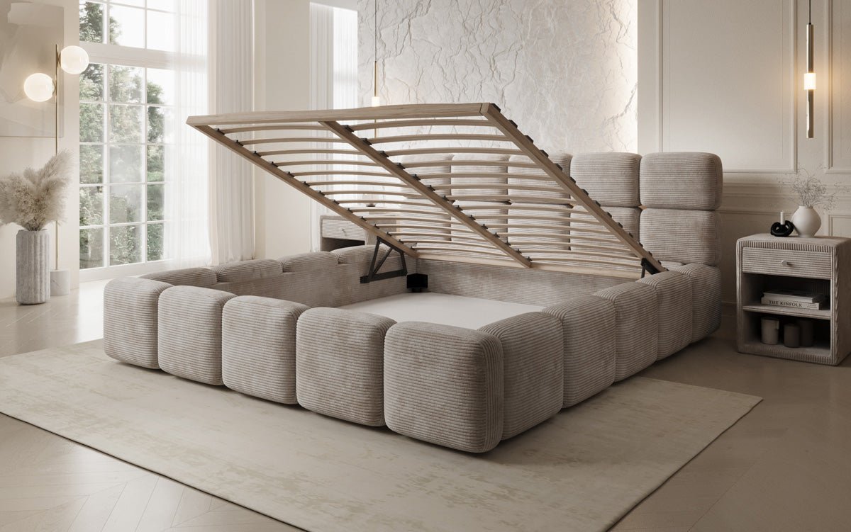 Designer gestoffeerd bed Matilda Ribstof met opbergruimte