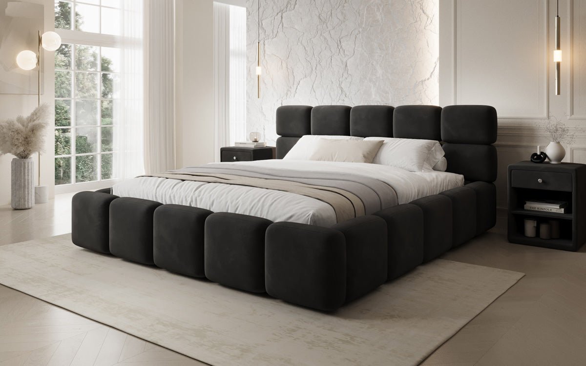 Designer gestoffeerd bed Matilda Fluweel met opbergruimte