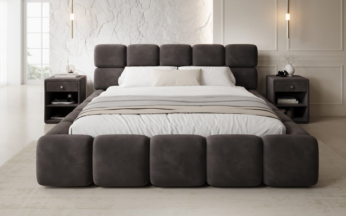 Designer gestoffeerd bed Matilda Fluweel met opbergruimte