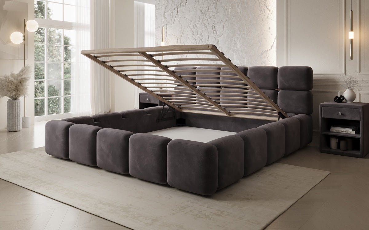 Designer gestoffeerd bed Matilda Fluweel met opbergruimte
