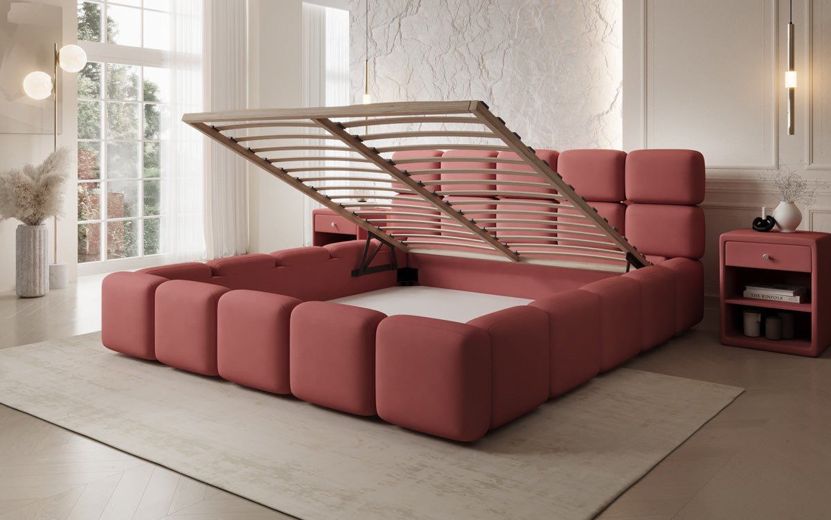 Designer gestoffeerd bed Matilda Stof met opbergruimte