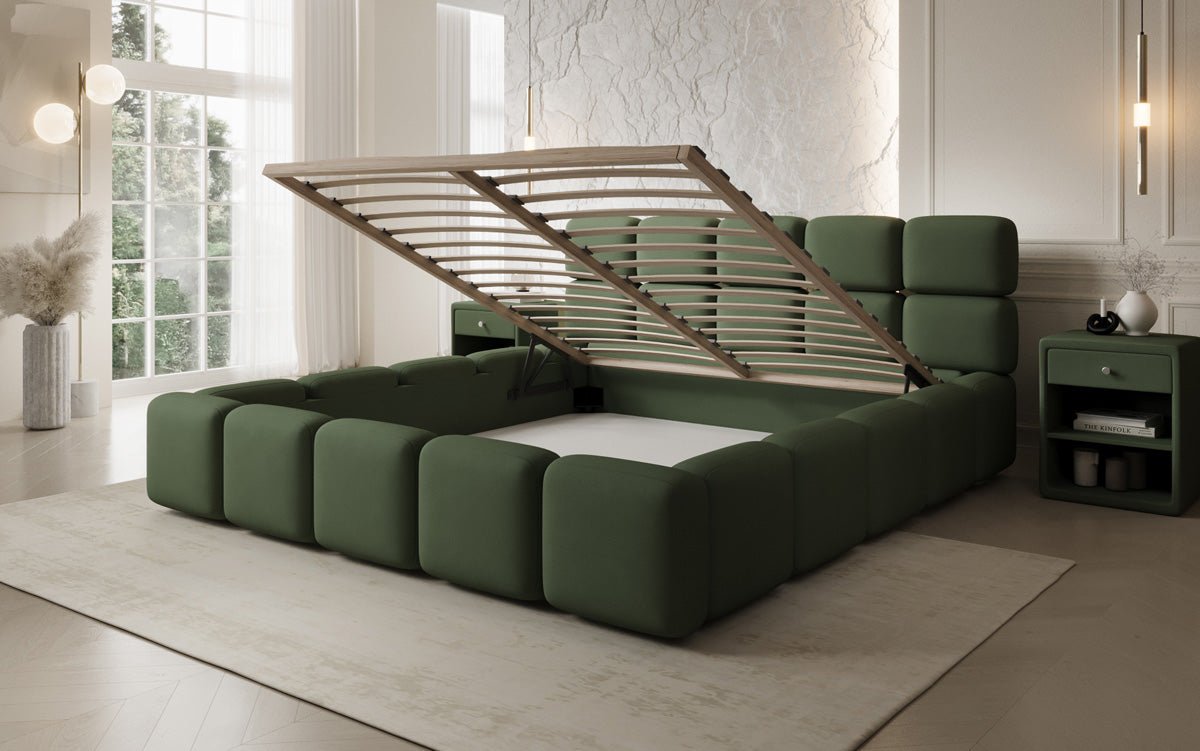 Designer gestoffeerd bed Matilda Stof met opbergruimte
