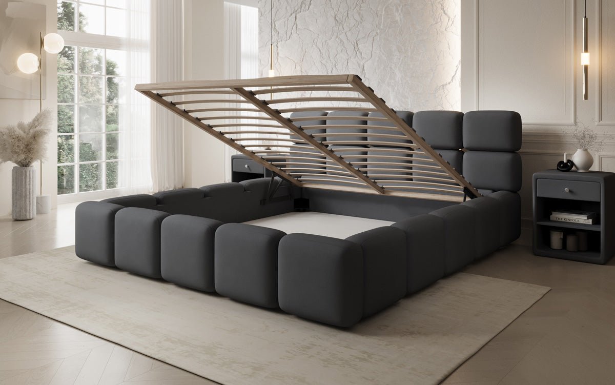 Designer gestoffeerd bed Matilda Stof met opbergruimte