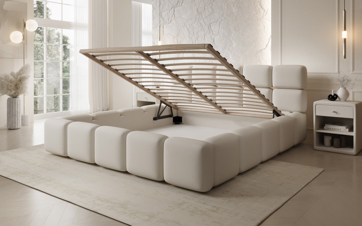 Designer gestoffeerd bed Matilda Stof met opbergruimte