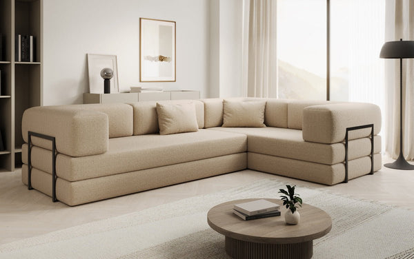 Designer-hoekbank Lazy gesloten in Bouclé
