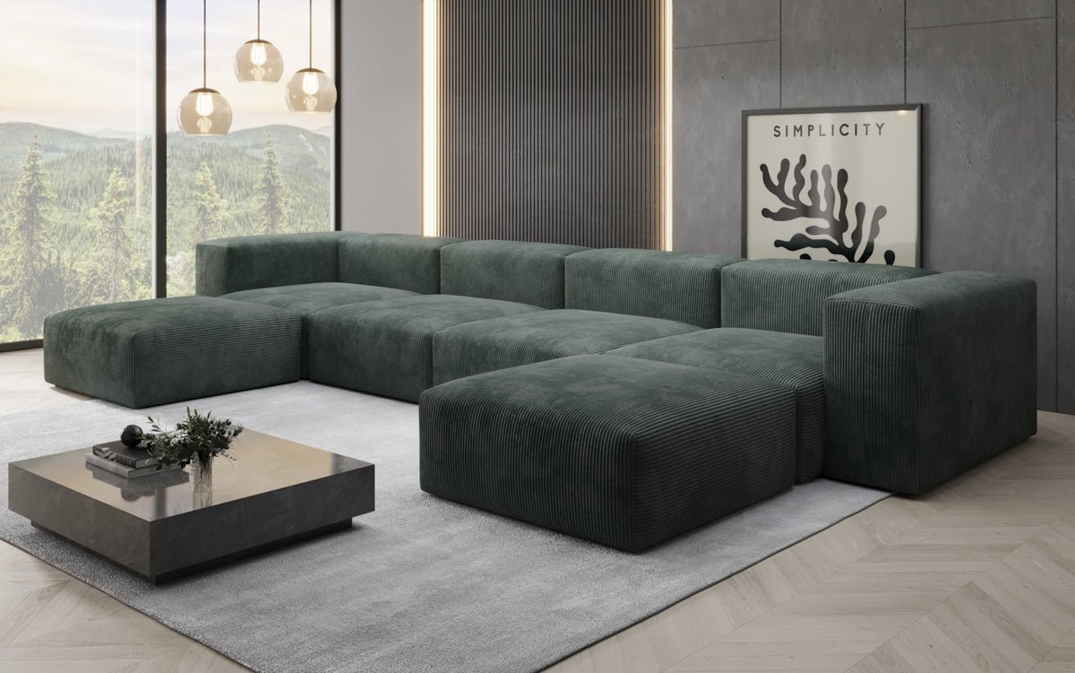 Designer U Sofa Snug in Ribstof