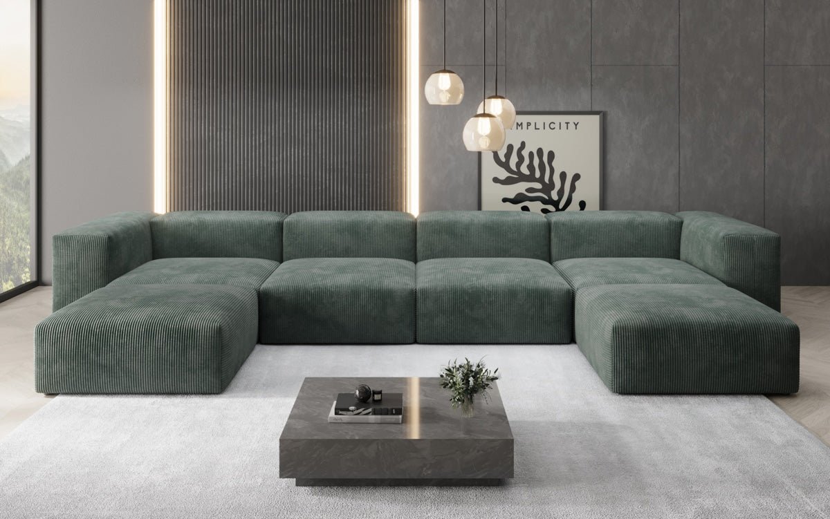 Designer U Sofa Snug in Ribstof